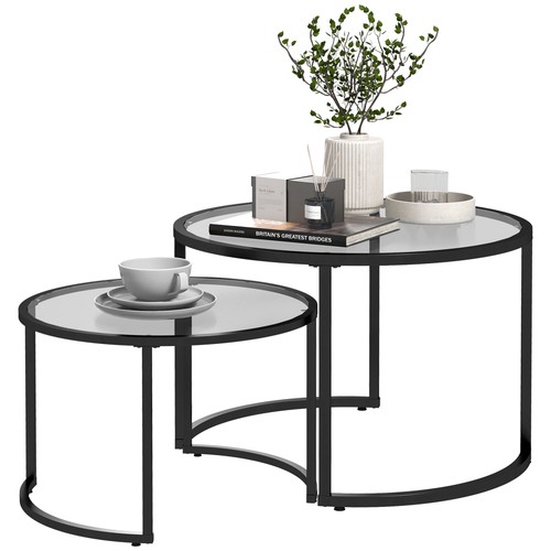 Homcom glass coffee table - table, set