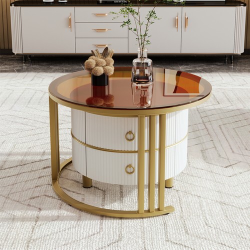 Round glass coffee table - coffee,